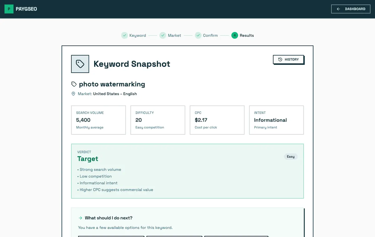Keyword Snapshot results screenshot