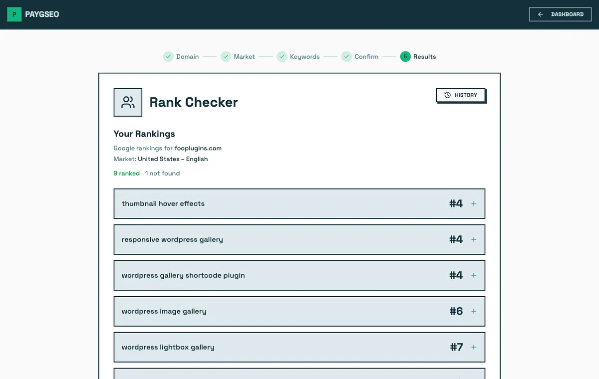 Rank Checker results screenshot