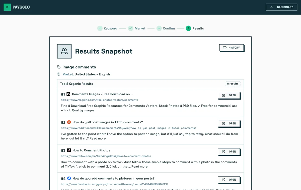 Results Snapshot results screenshot