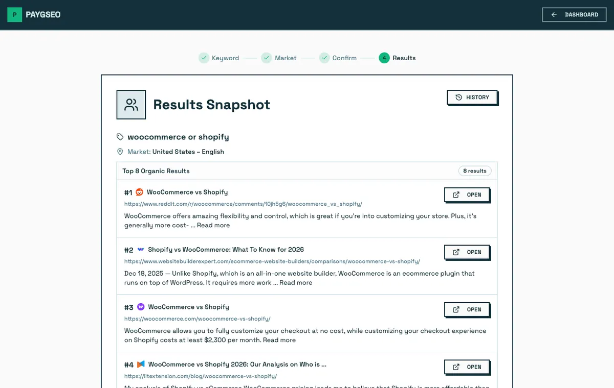 Results Snapshot detailed results screenshot